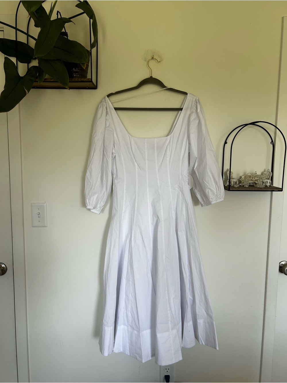 NWT Staud White Swells Dress Midi Mid Length Square Neck Size 12